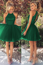 Load image into Gallery viewer, Short Tulle Prom Homecoming Dresses Beaded Halter
