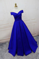 Load image into Gallery viewer, long satin off the shoulder prom evening dresses ball gowns
