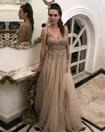 Load image into Gallery viewer, Stylish Lace Appliques V-neck Tulle Evening Dresses 2019
