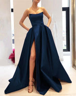 Cargar imagen en el visor de la galería, Strapless Bodice Corset Long Satin Leg Split Evening Dresses
