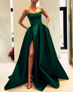 Load image into Gallery viewer, Emerald-Green-Evening-Gowns-Long-Strapless-Prom-Dress
