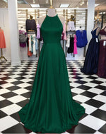 Load image into Gallery viewer, Long Satin Halter Prom Dresses Leg Split Evening Gowns

