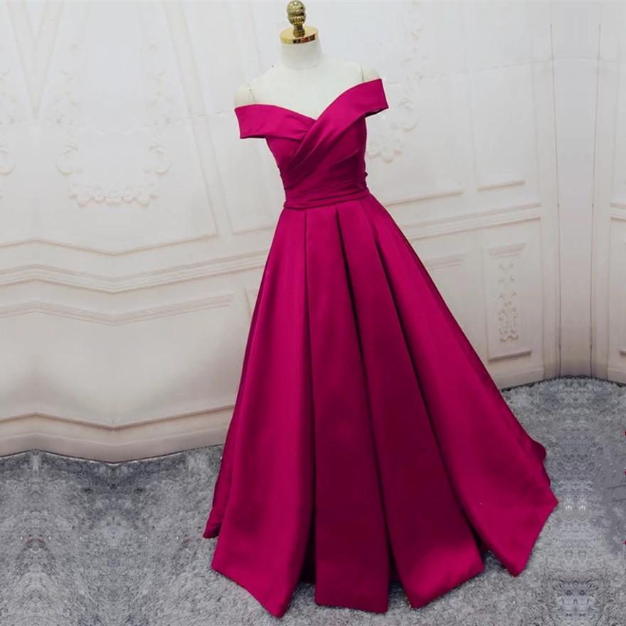 long satin off the shoulder prom evening dresses ball gowns