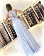 Cargar imagen en el visor de la galería, Elegant Lace Halter Long Chiffon Split Bridesmaid Dresses
