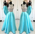 Load image into Gallery viewer, Unique Keyhole Back Long Satin Prom Dresses Ball Gowns Sequins And Beaded

