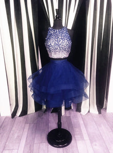 Ombre Sequins Beaded Ruffle Homecoming Dresses Two Piece
