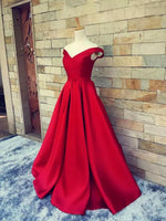 Load image into Gallery viewer, Simple V Neck Off The Shoulder Long Satin Prom Evening Dresses
