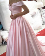 Cargar imagen en el visor de la galería, Off Shoulder Long Satin Prom Evening Dresses
