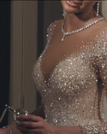 Load image into Gallery viewer, Bling Bling Sequins Beaded Tulle Ball Gowns Long Sleeves Wedding Dress
