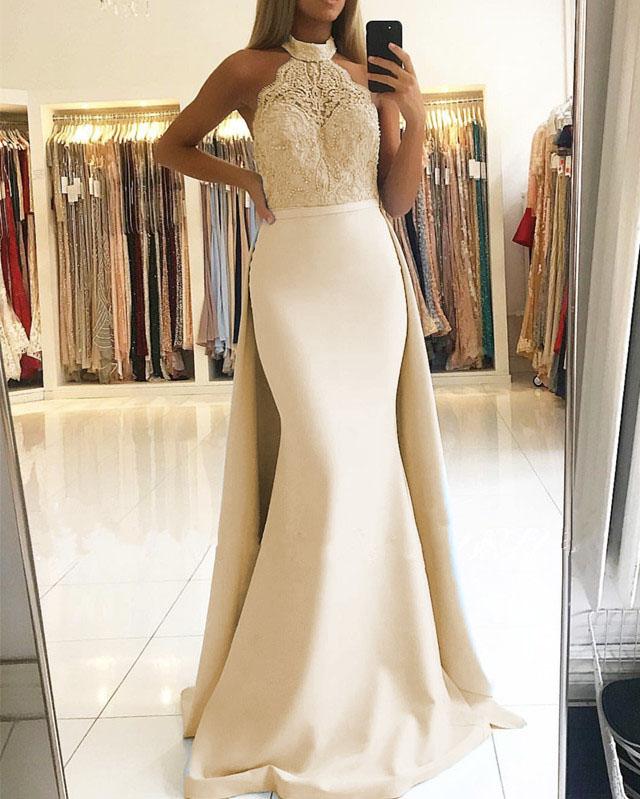 Elegant Halter Lace Mermaid Prom Dresses