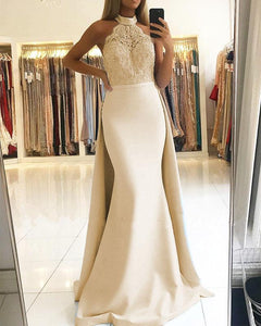 Elegant Halter Lace Mermaid Prom Dresses