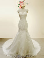 Load image into Gallery viewer, vintage cap sleeves lace mermaid wedding dresses 2017

