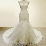Cargar imagen en el visor de la galería, vintage cap sleeves lace mermaid wedding dresses 2017
