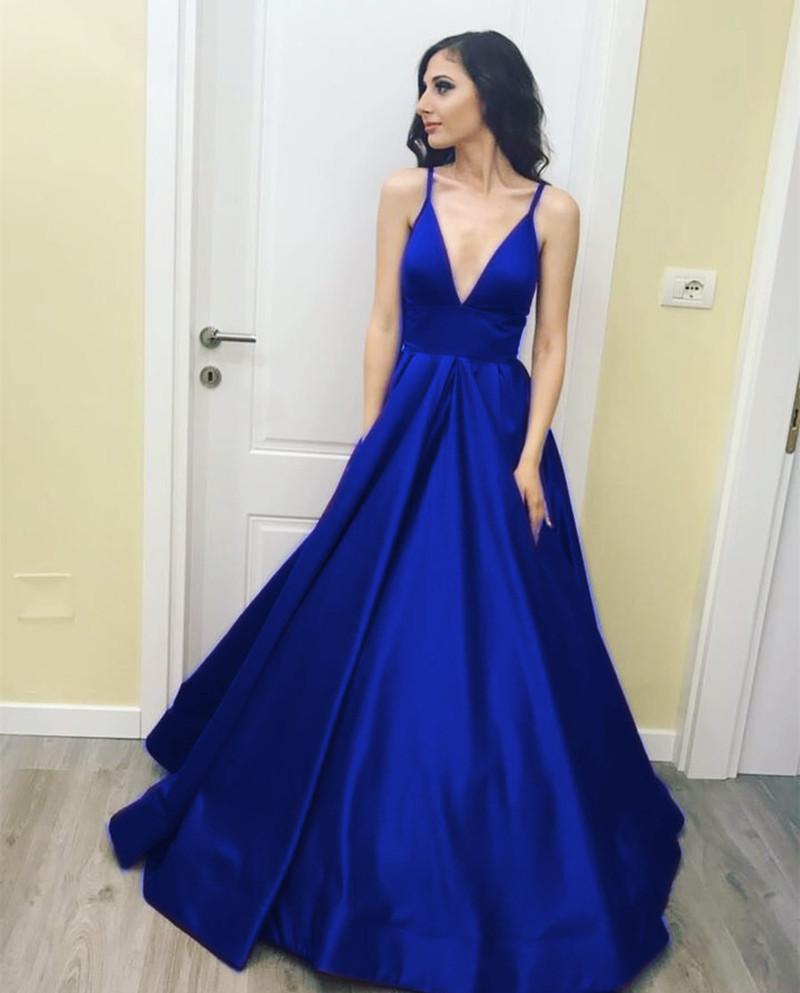 Charming V-neck Ball Gowns Prom Dress Floor Length Satin Evening Gown