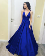 Cargar imagen en el visor de la galería, Charming V-neck Ball Gowns Prom Dress Floor Length Satin Evening Gown
