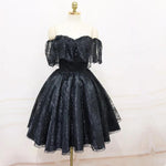 Afbeelding in Gallery-weergave laden, A-Line Off The Shoulder Short Black Lace Homecoming Dress

