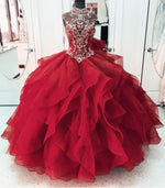 Load image into Gallery viewer, High Neck Crystal Beaded Bodice Corset Organza Layered Quinceanera Dresses Ball Gowns 2018
