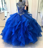 Load image into Gallery viewer, High Neck Crystal Beaded Bodice Corset Organza Layered Quinceanera Dresses Ball Gowns 2018
