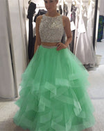 Load image into Gallery viewer, Exquisite Sequin Beaded Organza Ruffles Prom Dresses Two Piece
