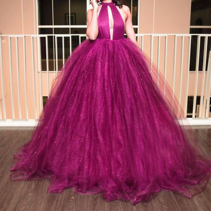 Unique Halter Top Organza Ball Gowns Prom Dresses 2017