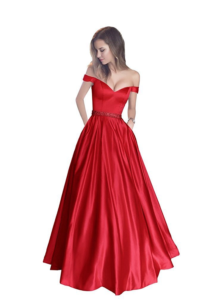 Sexy V Neck Long Prom Dresses Ball Gowns Off The Shoulder