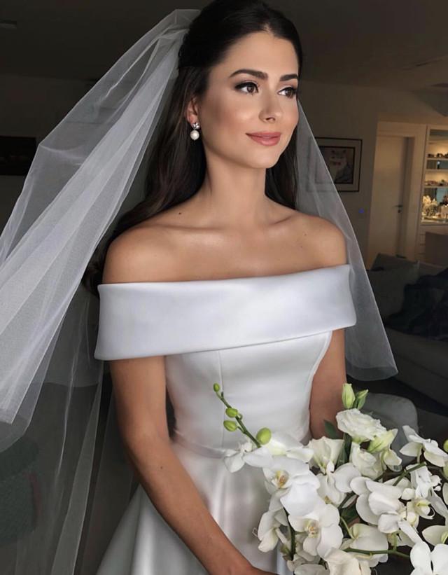 Princess Style Off Shoulder Satin Wedding Dresses 2019
