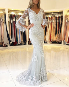Silver-Mermaid-Prom-Gowns-Lace-Sleeved-Evening-Dresses-2019