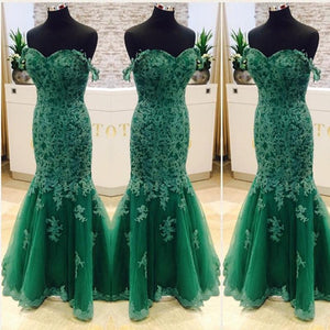 Elegant Green Lace Mermaid Evening Dresses 2017 Women's Prom Gowns