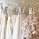 Load image into Gallery viewer, Blush Pink Organza Ruffles Ball Gowns Wedding Dresses With White Lace Top
