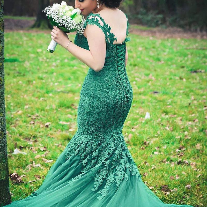 Elegant Green Lace Mermaid Evening Dresses 2017 Women's Prom Gowns
