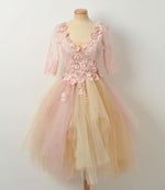 Cargar imagen en el visor de la galería, Modest Lace 3/4 Sleeves Tulle Prom Homecoming Dresses Short

