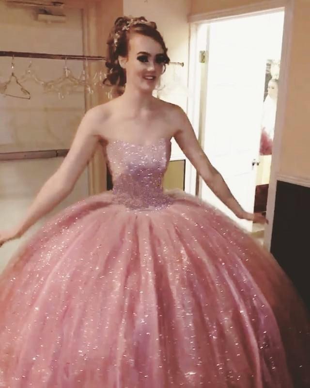 Bling Bling Sequins Rose Pink Quinceanera Dresses Ball Gowns 2017