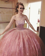 Load image into Gallery viewer, Bling Bling Sequins Rose Pink Quinceanera Dresses Ball Gowns 2017
