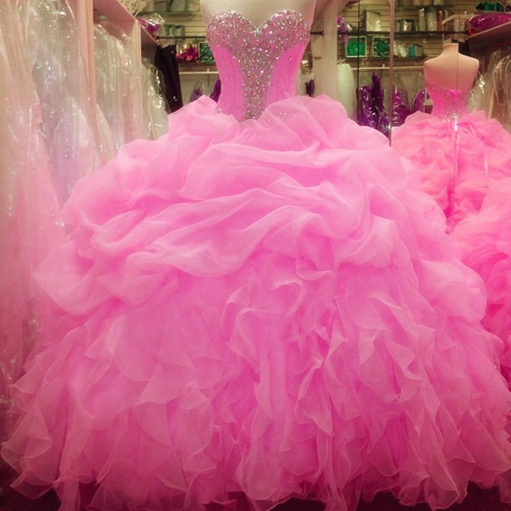 Crystal Beaded Sweetheart Organza Layered Ball Gowns Quinceanera Dresses