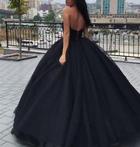 Strapless Bodice Corset Black Organza Ball Gowns Wedding Dresses