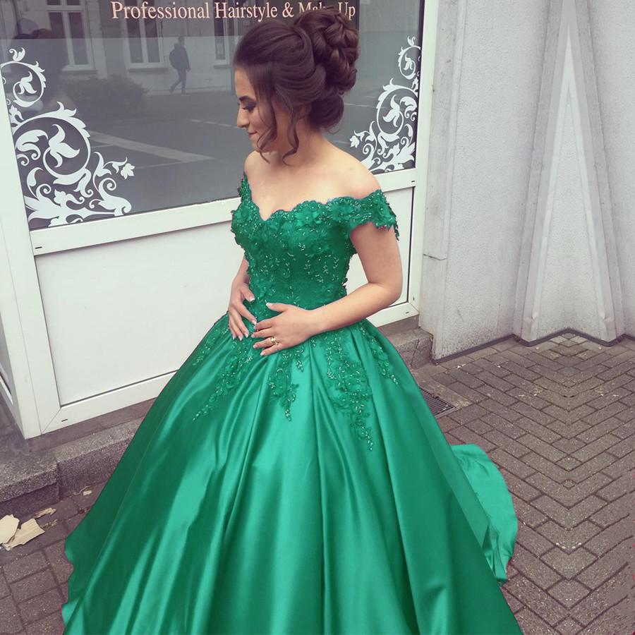 Elegant V Neck Lace Off Shoulder Ball Gowns Satin Dress For Wedding