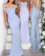 Cargar imagen en el visor de la galería, Light-Blue-Bridesmaid-Dresses-Mermaid-Appliqued-Evening-Gowns
