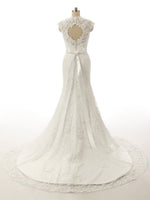 Cargar imagen en el visor de la galería, vintage v neck open back lace mermaid wedding dresses 2017
