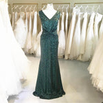 Load image into Gallery viewer, Teal Green Sequins V Neck Bridesmaid Dresses Mermaid
