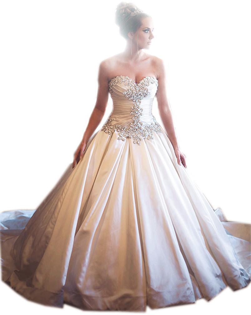 Royal Style Ivory Taffeta Sweetheart Wedding Dresses Ball Gowns 2017