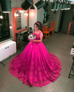 Load image into Gallery viewer, Red Lace Appliques Wedding Dresses Ball Gowns With Tassell
