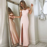 Load image into Gallery viewer, Long Satin V-neck Mermaid Prom Dresses Off The Shoulder
