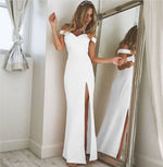 Afbeelding in Gallery-weergave laden, Long Satin V-neck Mermaid Prom Dresses Off The Shoulder
