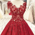 Load image into Gallery viewer, Burgundy Satin Ball Gowns Dresses Lace Embroidery For Wedding Party
