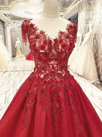 Load image into Gallery viewer, Burgundy Satin Ball Gowns Dresses Lace Embroidery For Wedding Party
