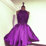 Load image into Gallery viewer, A Line Beaded Halter Satin Homecoming Dresses Short Prom Gowns 2017
