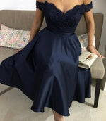Cargar imagen en el visor de la galería, Elegant-Lace-Beaded-V-neck-Evening-Dress-Tea-Length-Homecoming-dress
