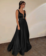 Cargar imagen en el visor de la galería, Women&#39;s-Long-Black-Evening-Dresses-Satin-Formal-Prom-Occasion-Dress
