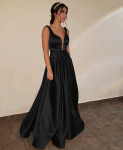 Women's-Long-Black-Evening-Dresses-Satin-Formal-Prom-Occasion-Dress