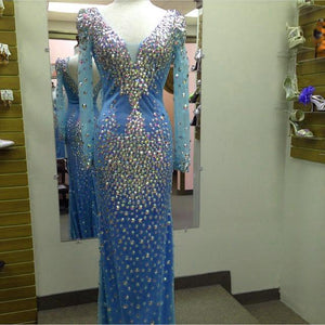 Long Sleeves Crystal Mermaid Prom Dresses 2017